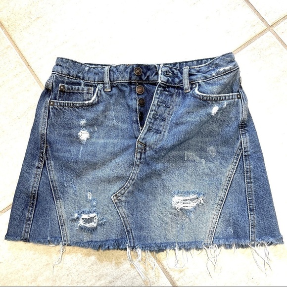 We The Free Dresses & Skirts - We The Free Blue Distressed Mini Skirt
